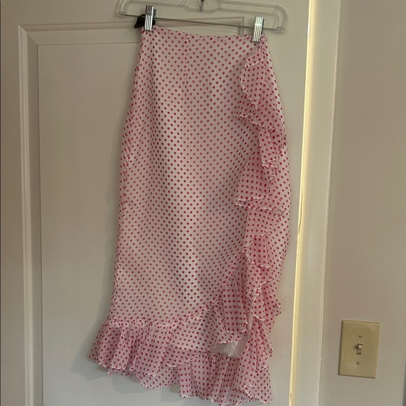 Lovers + Friends Dresses & Skirts - Lovers + Friends Asymmetrical Pink Polka Dot Skirt